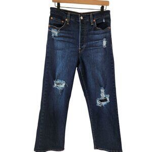 Levi's Ribcage Straight Ankle Jeans Dark Wash Denim Distressed Women's 29